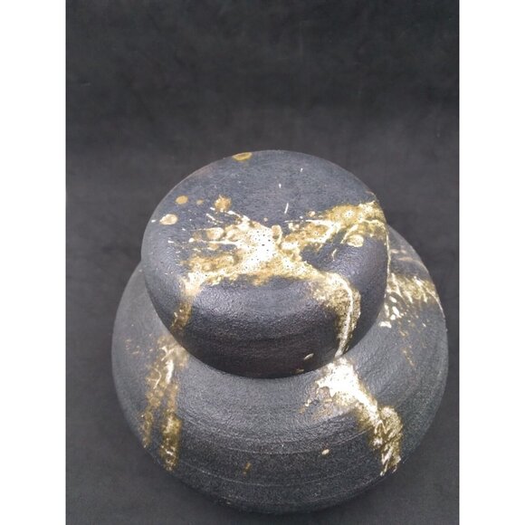 Modernist Studio Pottery Splatter Paint On faux lidded Vase signed Abrams? '73 - Picture 13 of 16